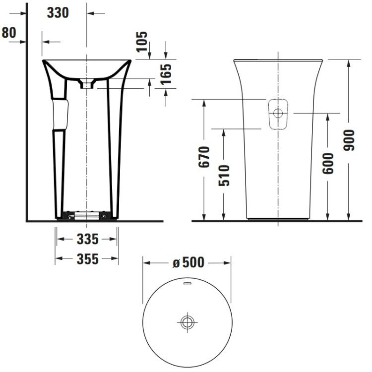 Раковина Duravit White Tulip 500x500 мм напольная слив в стену белый 2702500070