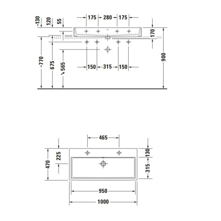 Раковина Duravit Vero Air 1000x470 мм шлифованная 2 отверстия под смеситель 2350100026