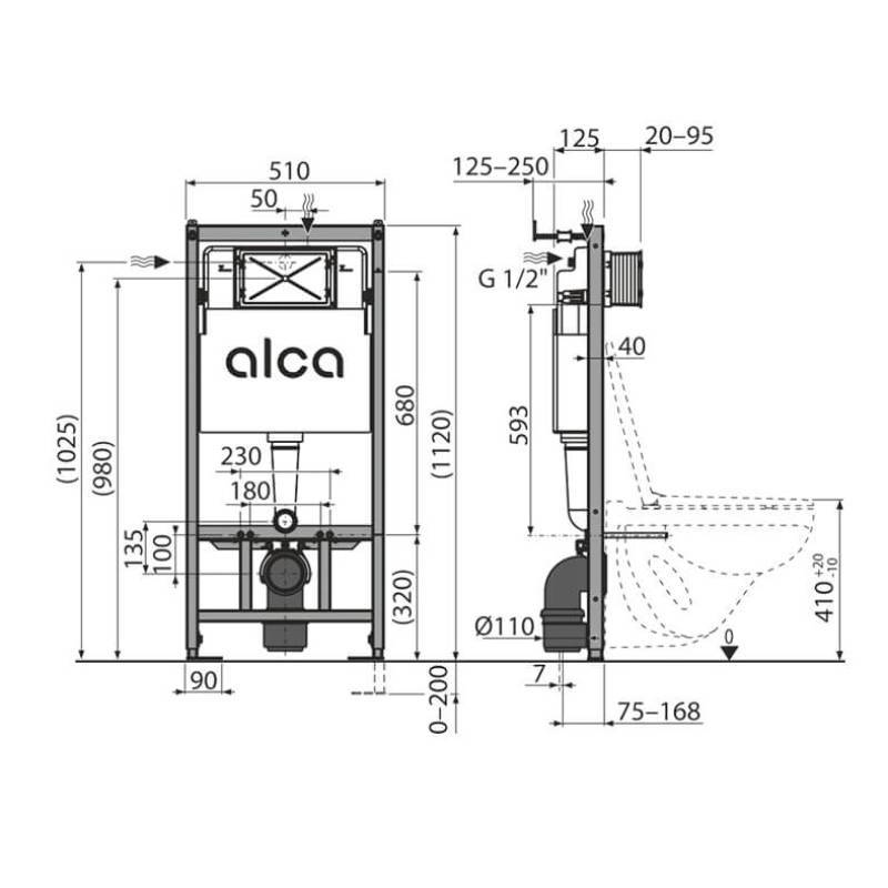 Инсталляция для унитаза Alcaplast AM101/1120 с кнопкой M671 хром и шумоизоляцией AM101/1120-4:1 RU M671-0001