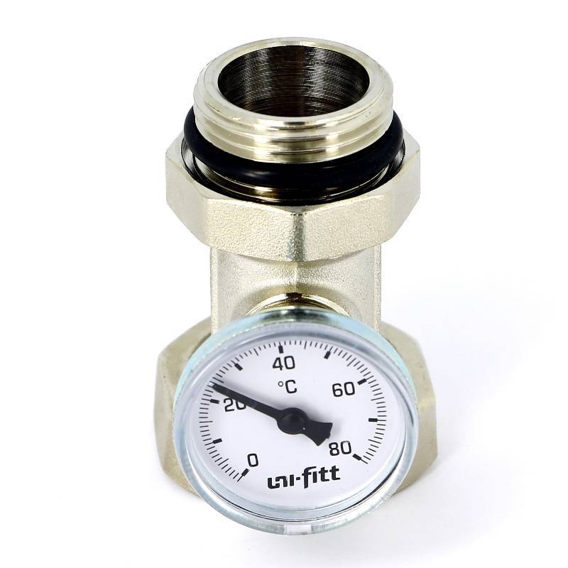 Соединение с накидной гайкой НВ Uni-Fitt 1 x 1 1/4 никелированное с термометром 628N4500