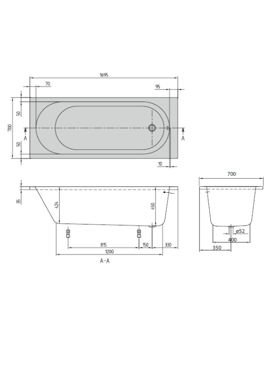 Ванна Villeroy & Boch O.Novo 1700x700 мм UBA177CAS2V01