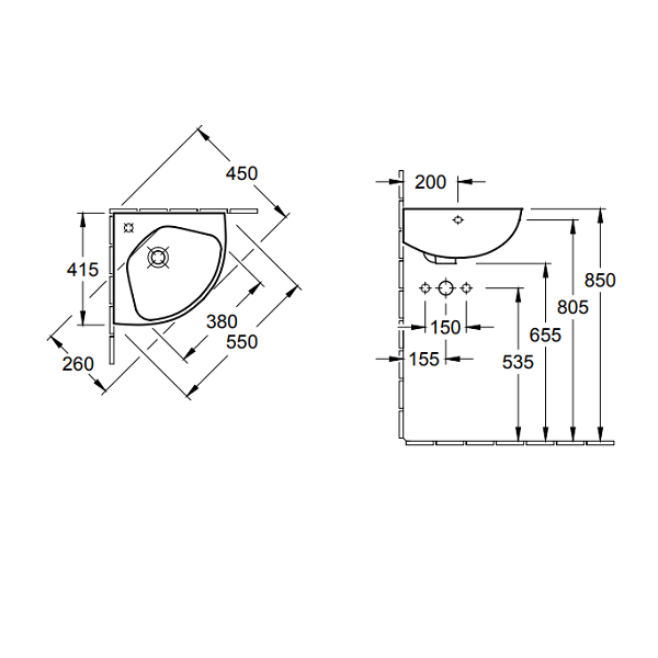 Раковина Villeroy & Boch ONovo 415x450 мм угловая 73274001