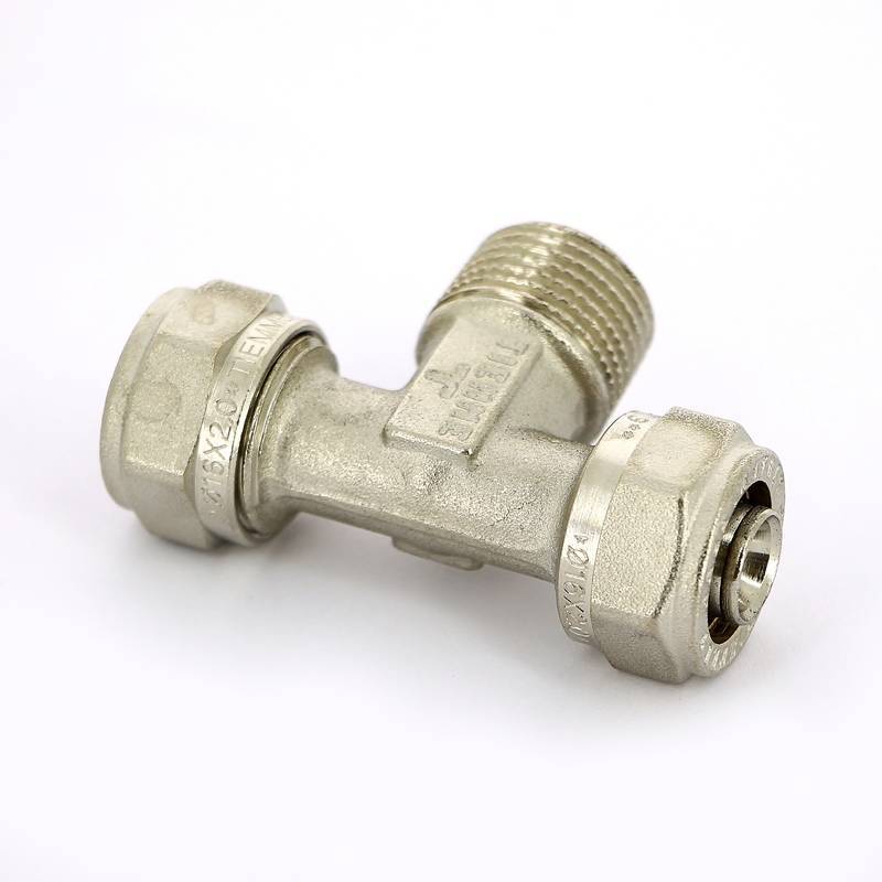 Тройник обжимной Tiemme никелированный 16x1/2x16 наружная резьба 1600038