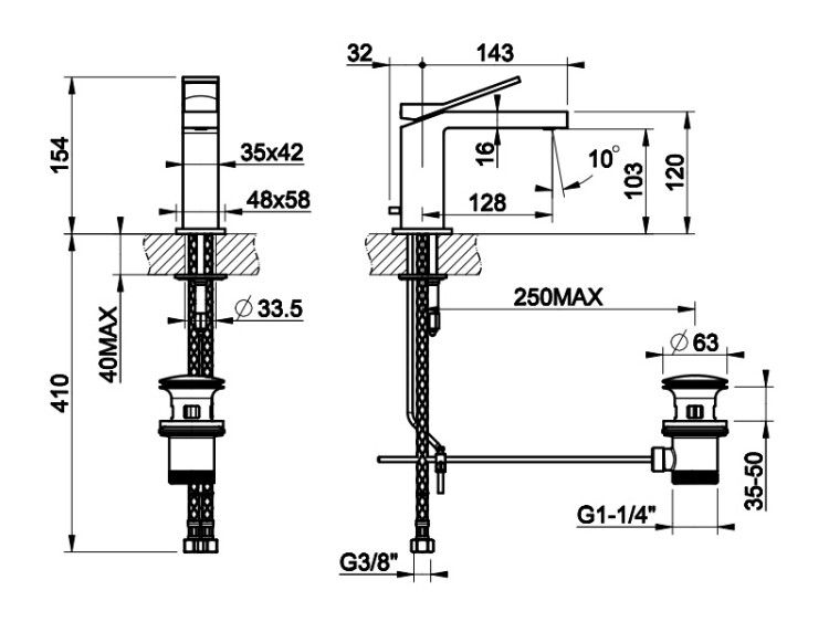 Смеситель для раковины Gessi Rettangolo K с донным клапаном цвет Finox 53001149