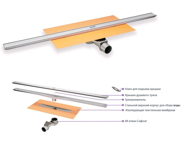Душевой трап линейный HÜPPE Virtuoso 1000 мм серебро матовое 47H0032000000013