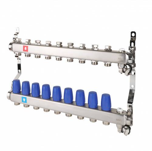 Коллекторная группа Hogart Premium 1 x 3/4 EK 9 выходов без расходомеров, с дренажным краном и воздухоотводчиком HOGMS60906