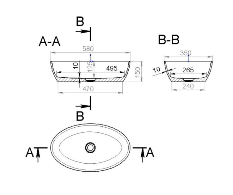 Раковина Salini ALDA 01 накладная 580x350x150 мм матовый 110621MFRAL3012matt RAL 3012