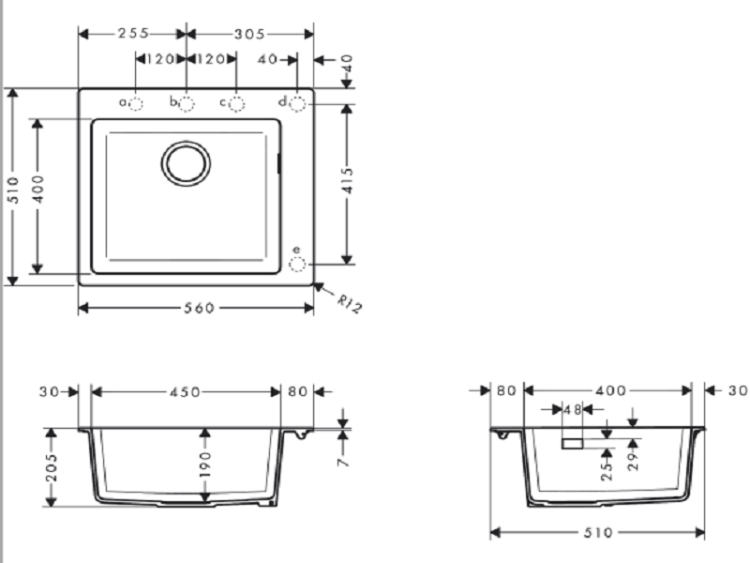 Мойка Hansgrohe S51 S510-F450 560x510x205 мм встраиваемая серый камень 43312290.