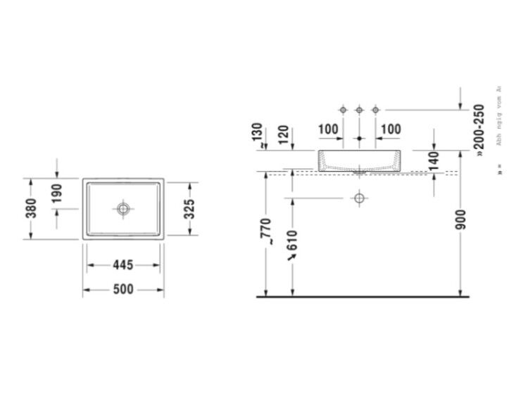 Раковина Duravit Vero Air 500x380 мм шлифованная без отверстия под смеситель 2351500000