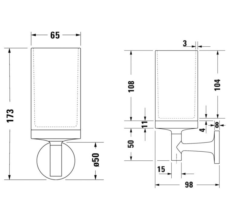 Стакан с держателем Duravit Starck T настенный 65x98x173 мм нержавеющая сталь шлифованная 0099317000