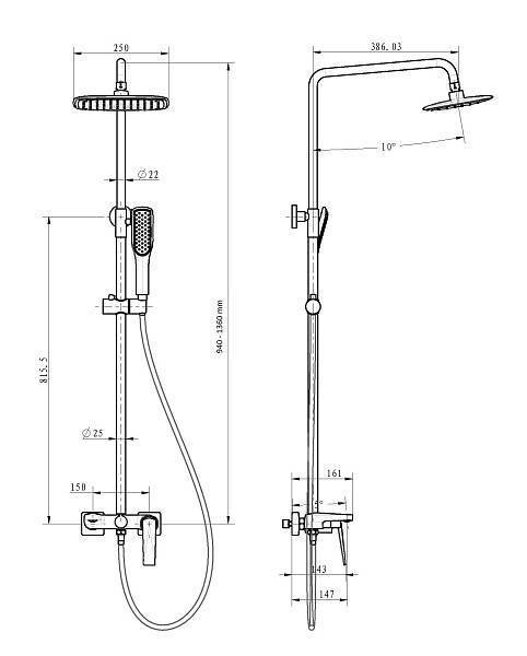 Душевая стойка Boheme Venturo с верхним душем темная сталь глянец 378-SGM