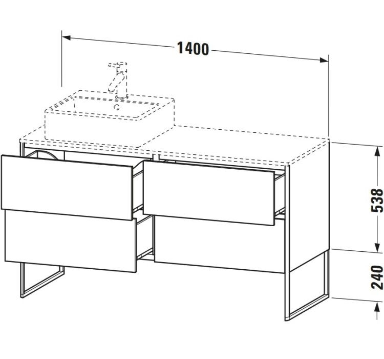 Тумба под раковину Duravit XSquare 1400x548x778 мм напольная графит матовый XS4923L4949