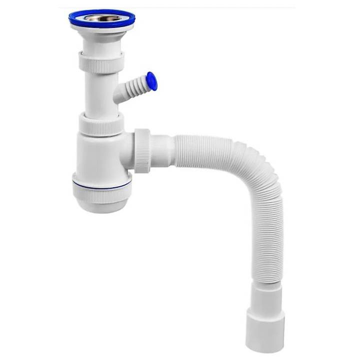 Сифон для раковины Wirquin Мини Элит 1 1/2 x 40 мм чашка 63 мм с отводом и гофротрубой 800 мм 30980679