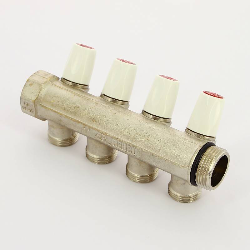 Коллектор с вентилями REHAU Rautitan MX 1х3/4 EK 4 выхода 40 мм никелированный 131647