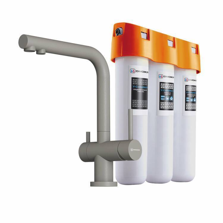 Смеситель для кухни OMOIKIRI Nagano-P Leningrad grey с водоочистителем PURE DROP Lite 42198028P