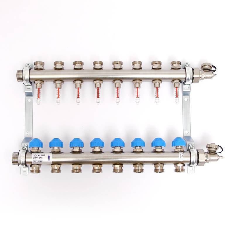 Коллекторная группа из нержавеющей стали Uni-Fitt с расходомерами и термостатическими вентилями 1 x 3/4 8 выходов 455W4308
