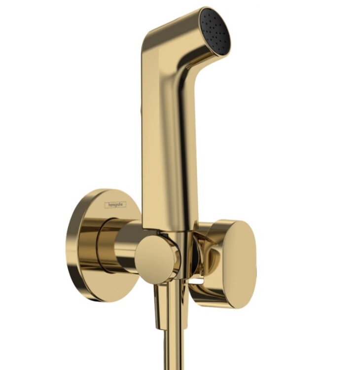 Гигиенический душ Hansgrohe Bidette S 1jet EcoSmart со смесителем шлангом и держателем полированное золото 29232990