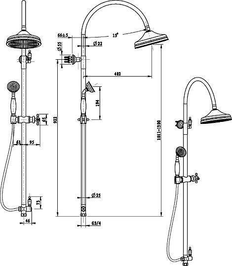 Душевая стойка с верхним душем Boheme Medici бронза 401