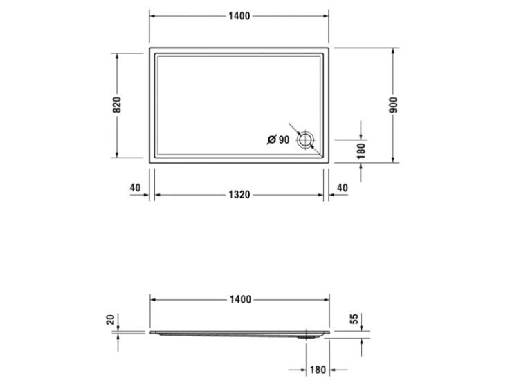Душевой поддон Duravit Starck Slimline 1400x900 мм прямоугольный с антислипом белый 720126000000001