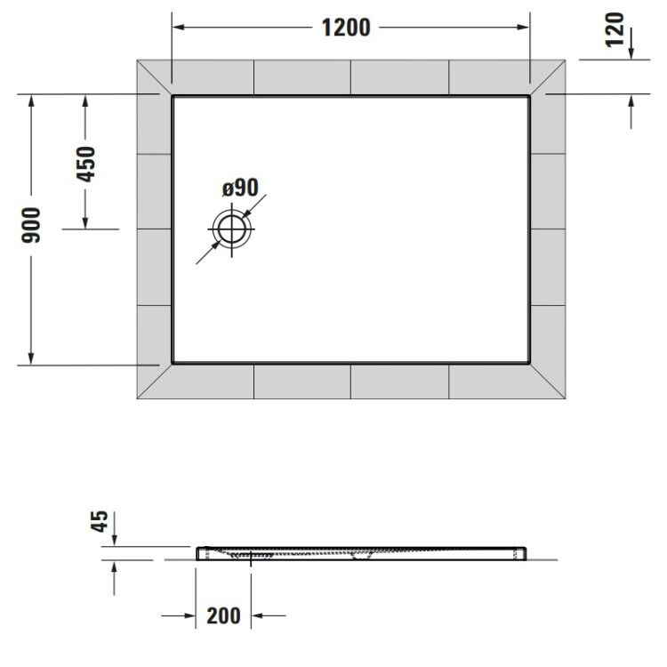 Душевой поддон Duravit Tempano 1200x900x45 мм с антислипом белый 720198000000001