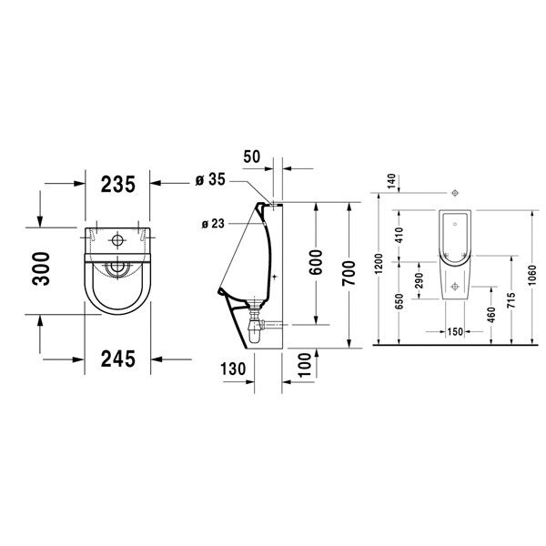 Писсуар подвесной Duravit Starck 3 245x300x700 мм белый 0826250000