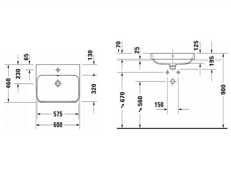 Раковина Duravit Happy D.2 Plus 600x460 мм без отверстия для смесителя белая 2360600060