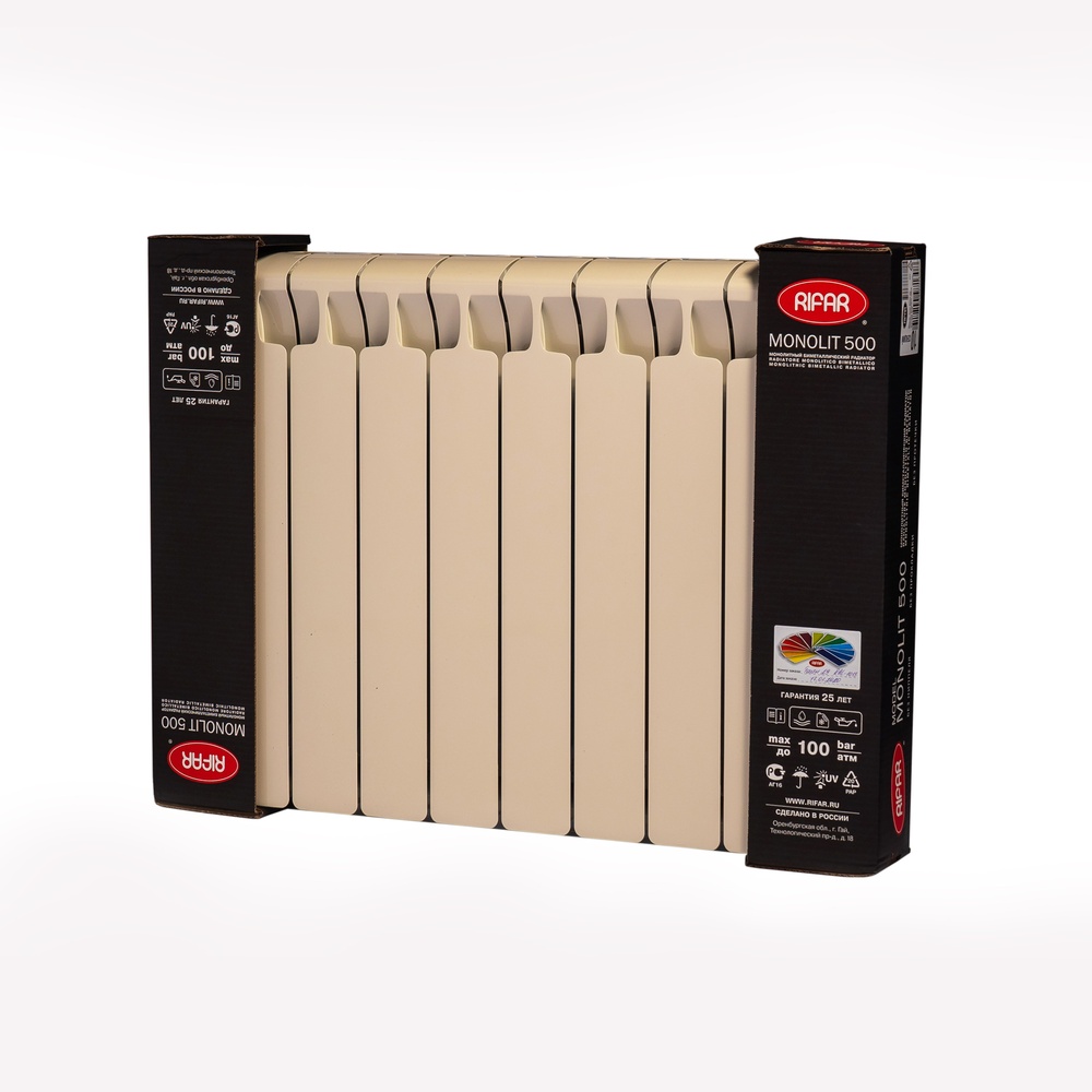 Радиатор биметаллический RIFAR Monolit 500 10 секций боковое подключение Слоновая кость 11606