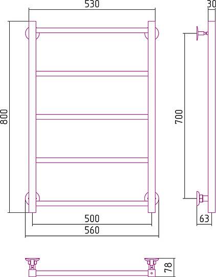 Полотенцесушитель водяной Стилье Версия-КН 56x80 см без покрытия 00640-8050