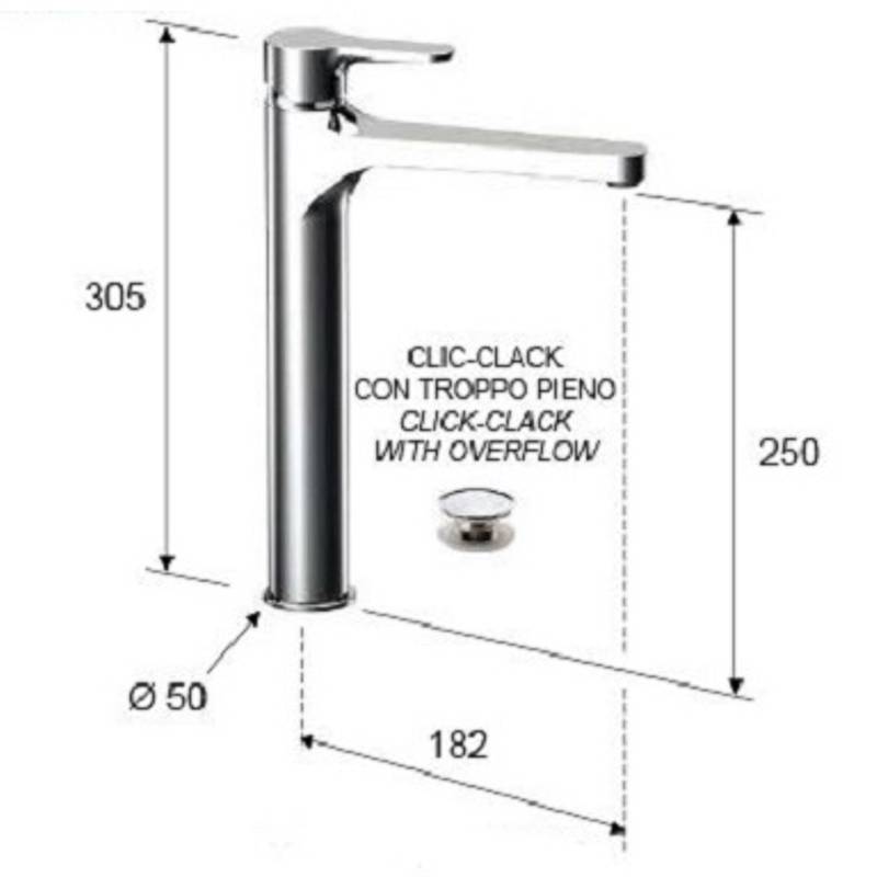 Смеситель для раковины Remer Winner высокий с донным клапаном click-clack хром W10L