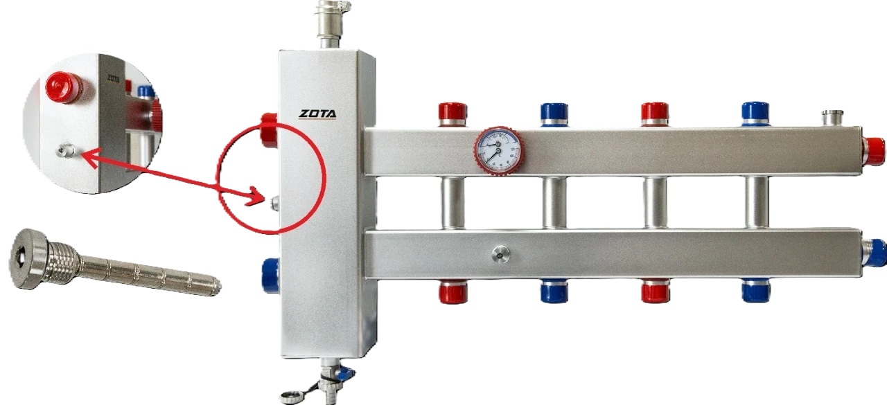 Гидроразделитель из нержавеющей стали с коллектором ZOTA горизонтальный двухсторонний 5 контуров GR4930001225