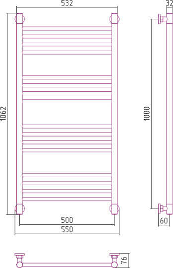 Полотенцесушитель водяной Сунержа Богема+ 500x1000 мм без покрытия 00-0220-1050