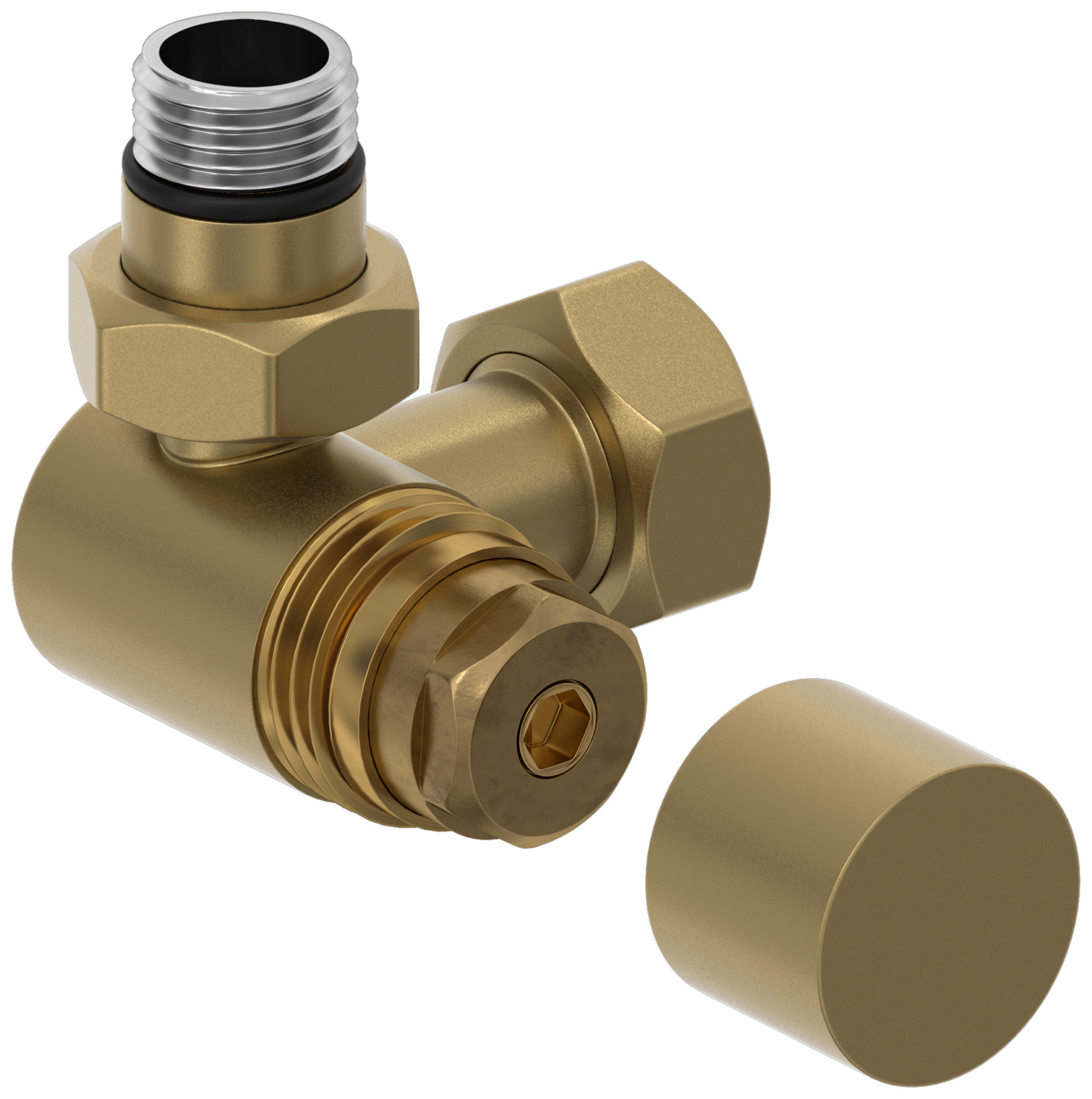 Вентиль регулирующий 3D левый Сунержа Шестигранник G 1/2 x G 3/4 золотой шёлк матовый 32-1406-1234