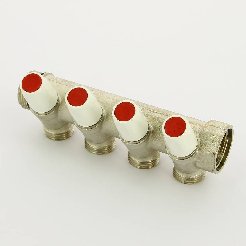 Коллектор с вентилями REHAU Rautitan MX 1х3/4 EK 4 выхода 40 мм никелированный 131647