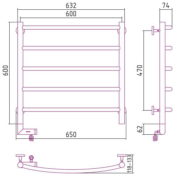 Полотенцесушитель электрический Сунержа Галант 2.0 600x600 мм левый сатин 071-5200-6060