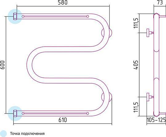 Полотенцесушитель водяной Сунержа М-образный 600х600 мм без покрытия 00-0008-6060
