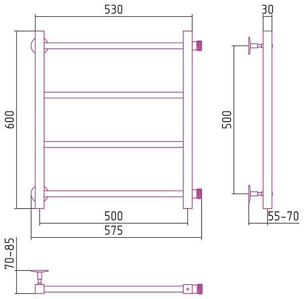 Полотенцесушитель водяной Стилье Версия-КБ 50x50 см белый 12630-5050