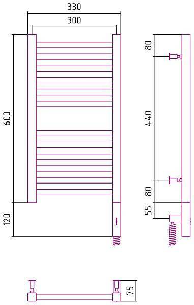 Полотенцесушитель электрический Сунержа Модус 3.0 300x600 мм правый матовый черный 31-5701-6030