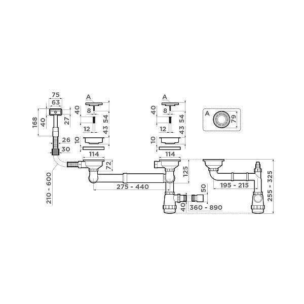 Арматура для полуторачашевых моек Omoikiri WK-1.5-S-IN со скрытым переливом нержавеющая сталь 4998039