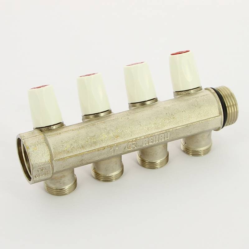 Коллектор с вентилями REHAU Rautitan MX 1х3/4 EK 4 выхода 40 мм никелированный 131647