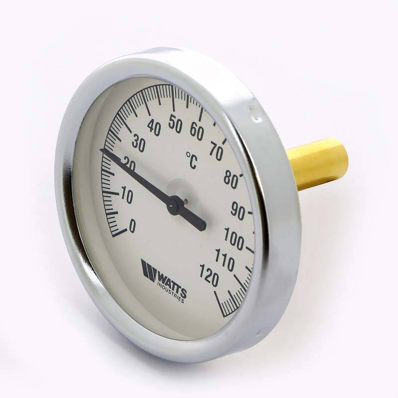Термометр биметаллический Watts F+R801 80 мм 0-120 °C погружной гильза 50 мм 10005931
