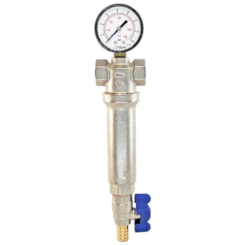 Фильтр промывной RBM ВВ 3/4 со сливным краном и манометром 100 мкм 126.05.10