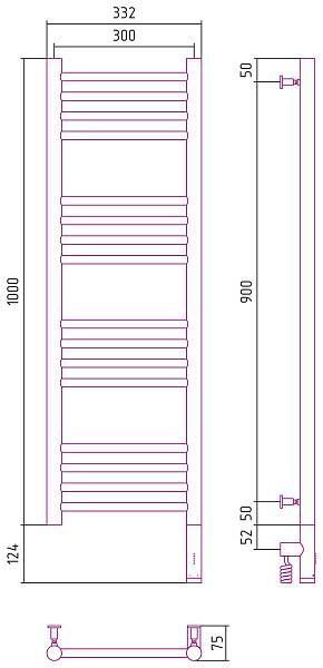 Полотенцесушитель электрический Сунержа Богема 3.0 300x1000 мм правый матовый черный 31-5805-1030