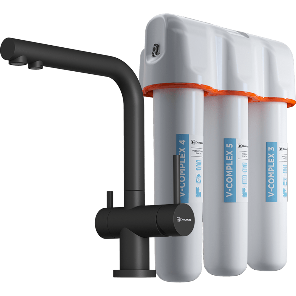 Комплект Omoikiri смеситель Nagano-P и фильтр pure drop Lite черный 4047.8028P