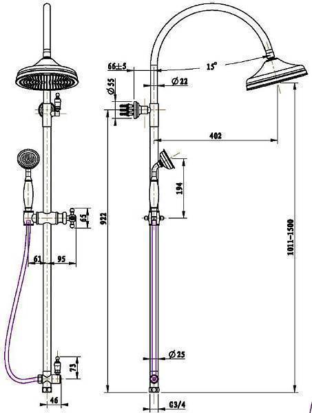 Душевая стойка Boheme Imperiale с верхним душем 20 см золото 402