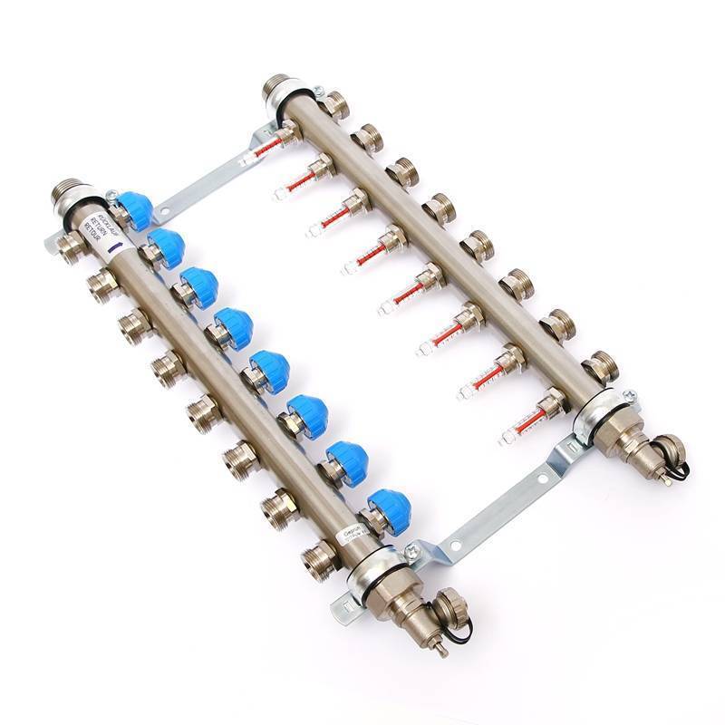 Коллекторная группа из нержавеющей стали Uni-Fitt с расходомерами и термостатическими вентилями 1 x 3/4 8 выходов 455W4308