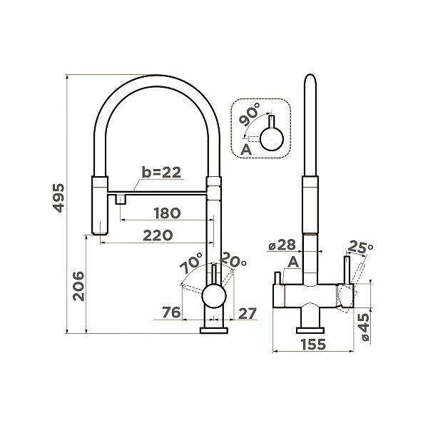 Смеситель для кухни Omoikiri Kanto-LG выдвижной излив под фильтр светлое золото 4994014