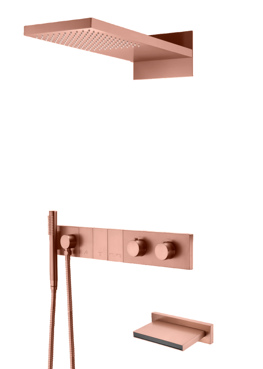 Душевой комплект встраиваемый Boheme Zodiac с термостатом изливом верхним и ручным душем copper brushed 133-2-CB