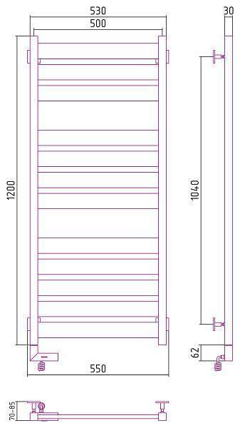 Полотенцесушитель электрический Сунержа Центурион 2.0 500x1200 мм левый темный титан муар 15-5602-1250