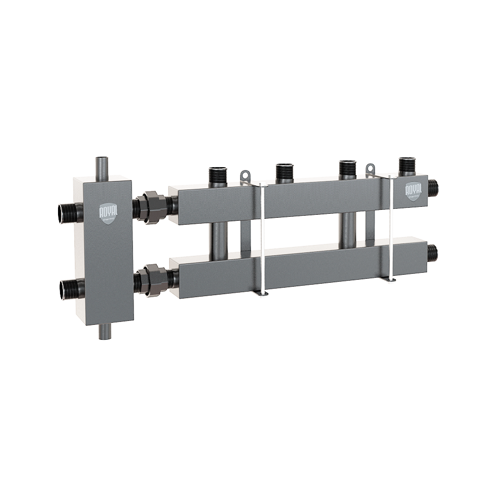 Блок коллекторный с гидрострелкой Royal Thermo 2 (3) выхода 60 кВт нержавеющая сталь RTE 51.023