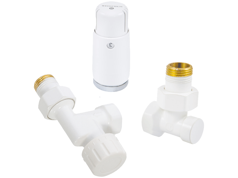 Комплект подключения радиатора Schlosser Standard Mini осевой 1/2 белый с термоголовкой Mini Diamant 602200064